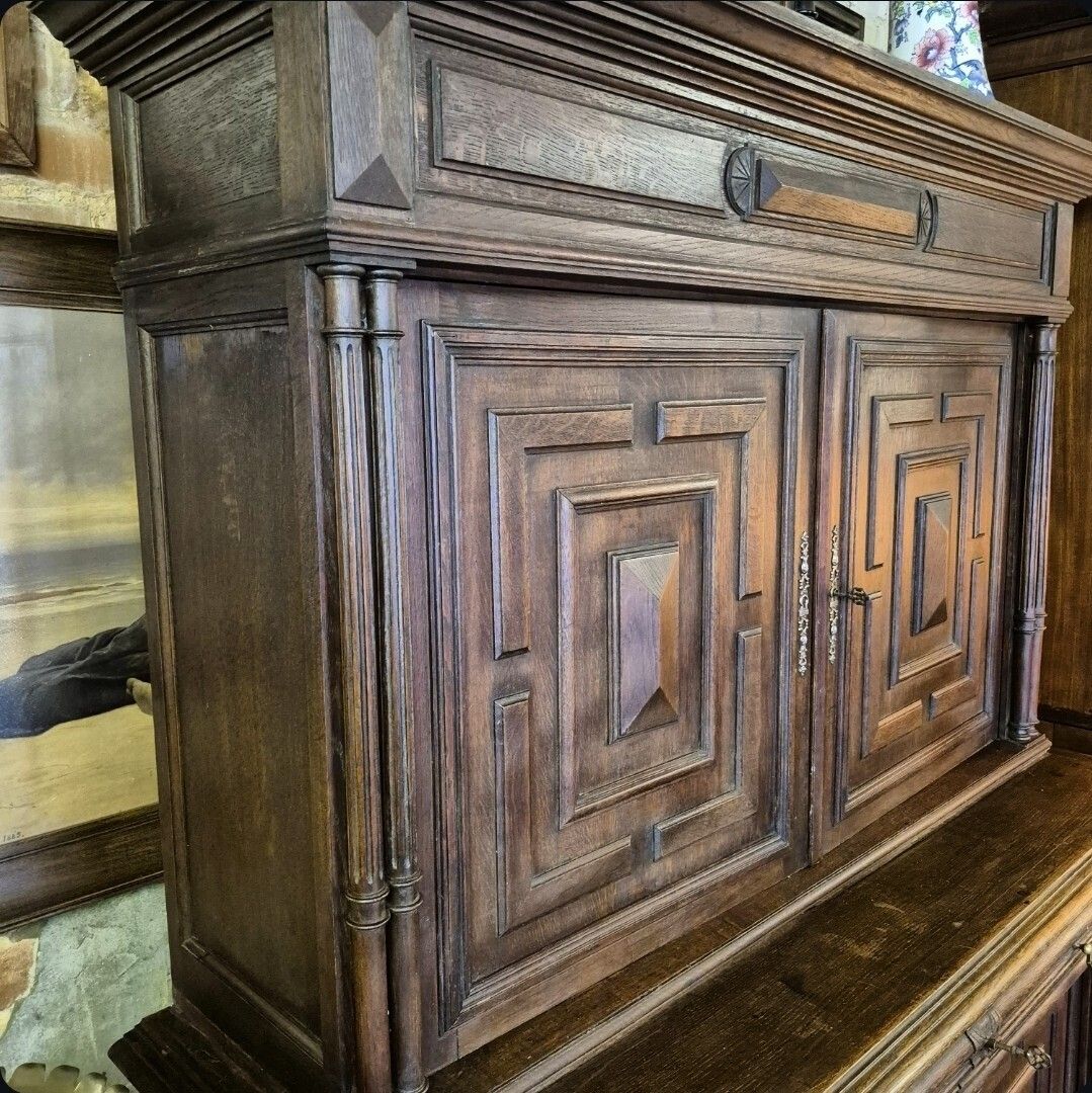 photo for sale A Handsome Provincial French Oak Circa 1880 Geometric Sideboard Larder Cupboard