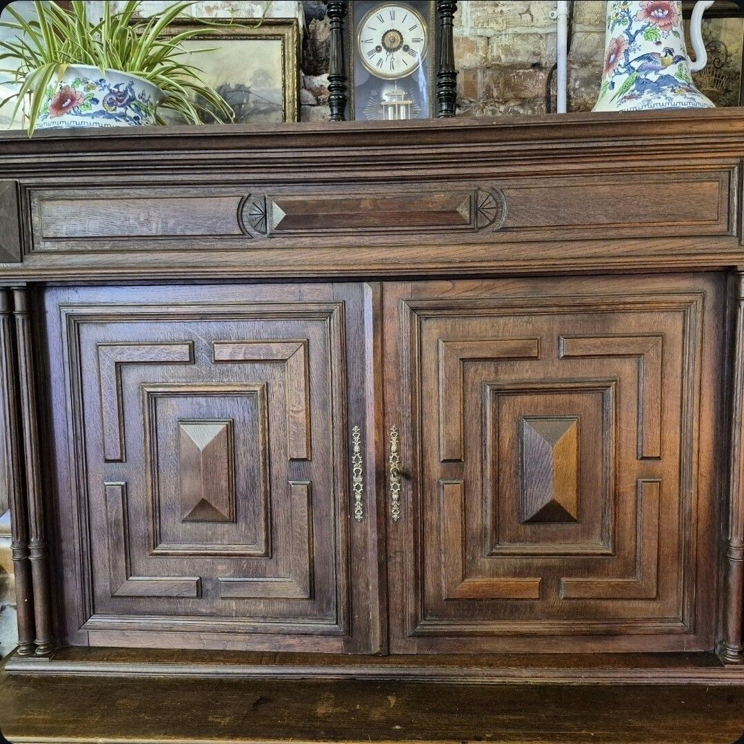 Furniture A Handsome Provincial French Oak Circa 1880 Geometric Sideboard Larder Cupboard photo