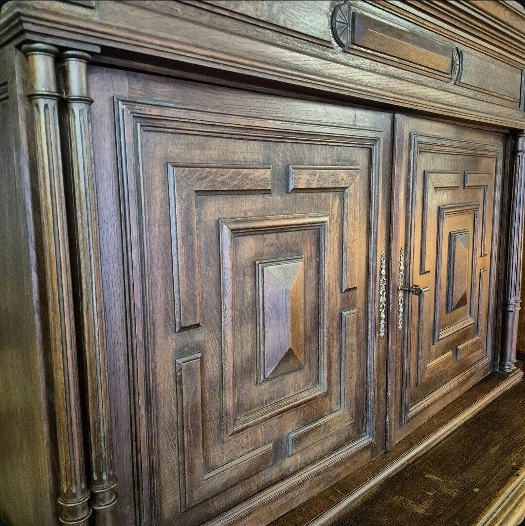 photo vinterior A Handsome Provincial French Oak Circa 1880 Geometric Sideboard Larder Cupboard