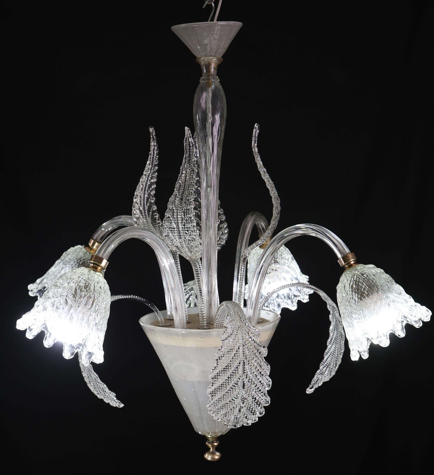 Italian Art Deco Chandelier By Barovier & Toso "Bubble" Murano Glass, 1940s photo vintage