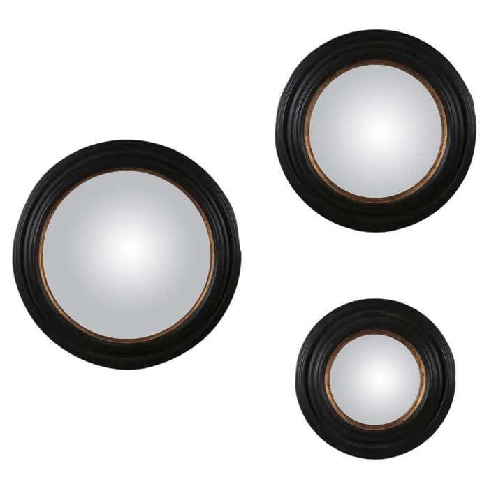 Set Of 3 Round Convex Witch Mirrors, 19th Century Flemish Style