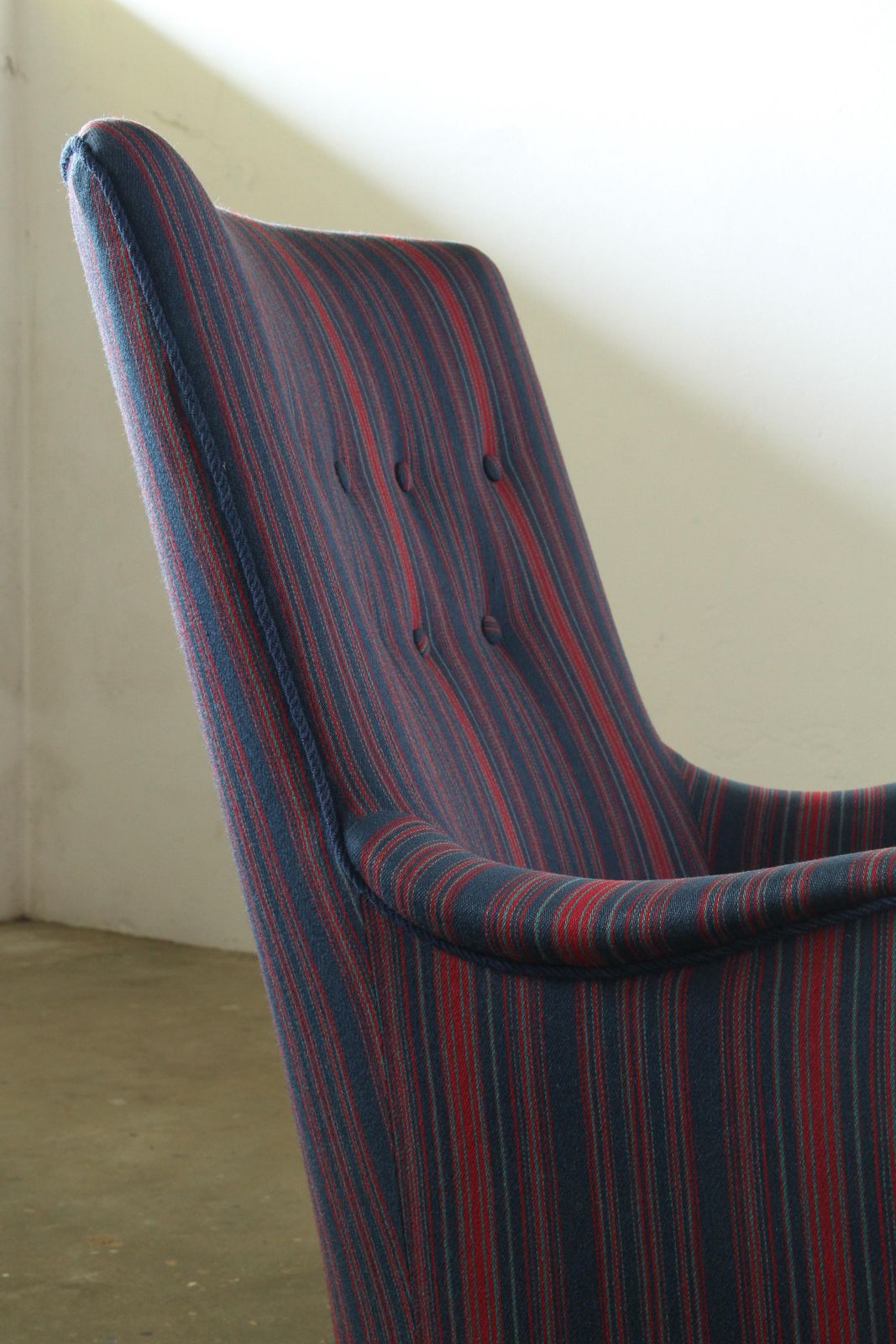 Vintage Mid Century Modern Wingback Armchair In Striped Upholstery, 1950s  1 photo vinterior