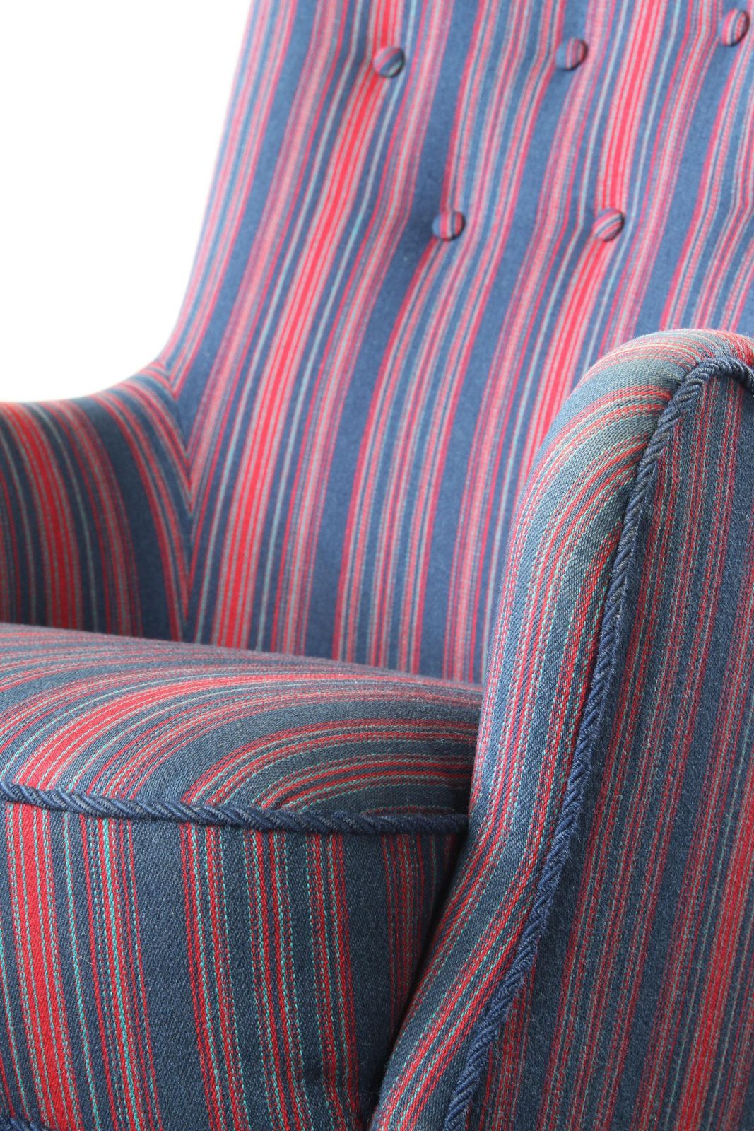 Vintage Mid Century Modern Wingback Armchair In Striped Upholstery, 1950s  1 photo vintage