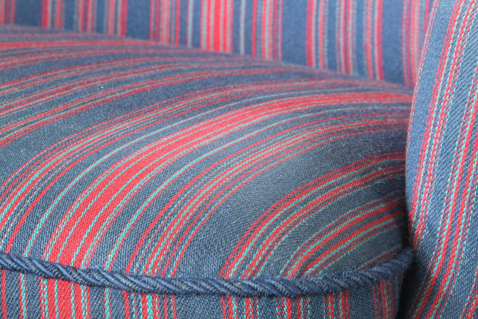 photo furniture Vintage Mid Century Modern Wingback Armchair In Striped Upholstery, 1950s  1