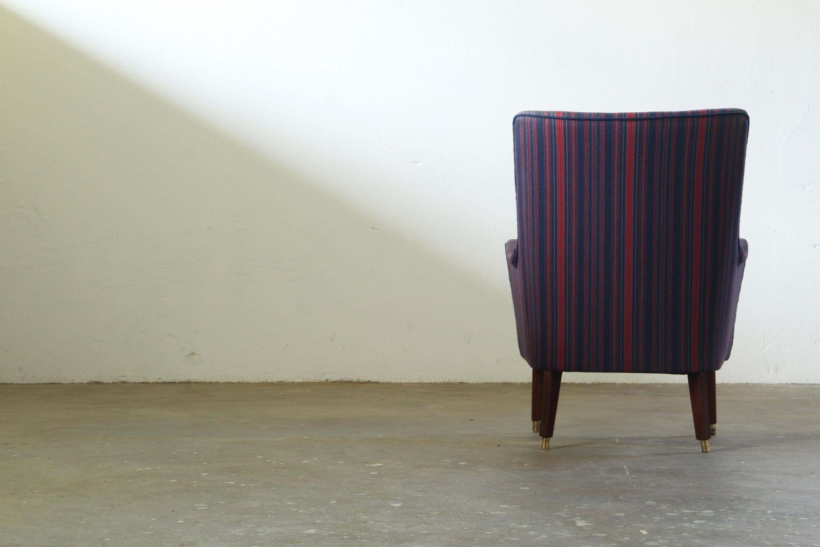 photo buy Vintage Mid Century Modern Wingback Armchair In Striped Upholstery, 1950s  1