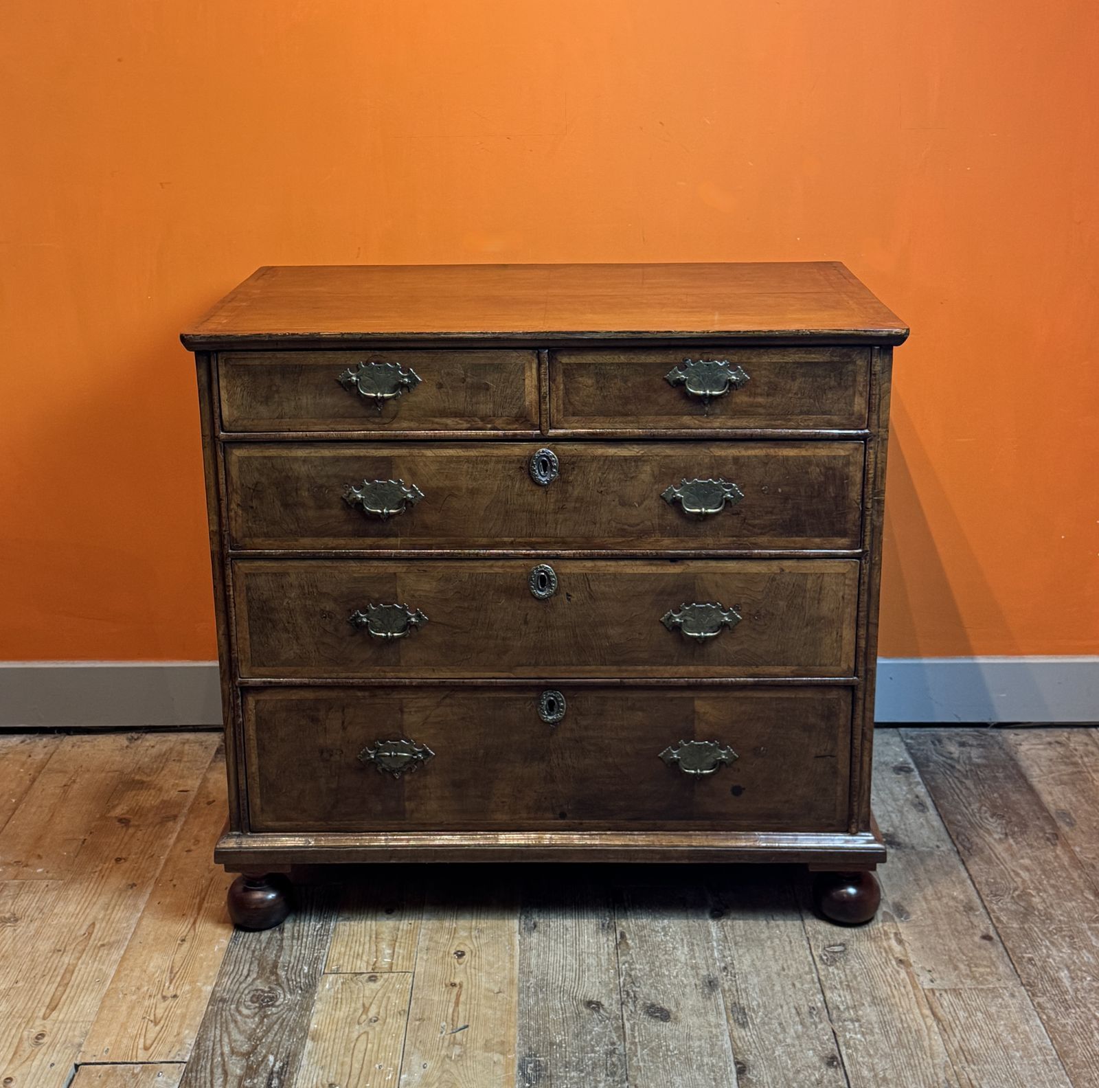 Antique George I Feather Banded Walnut Chest Of Drawers