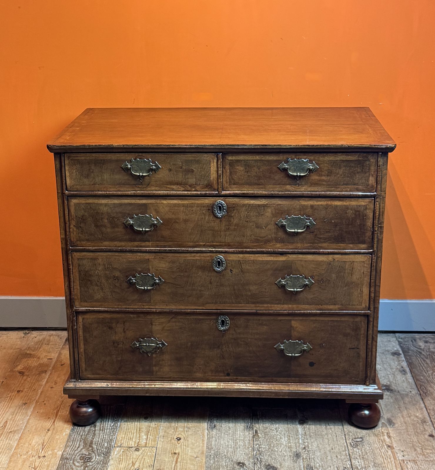 Antique George I Feather Banded Walnut Chest Of Drawers photo Furniture