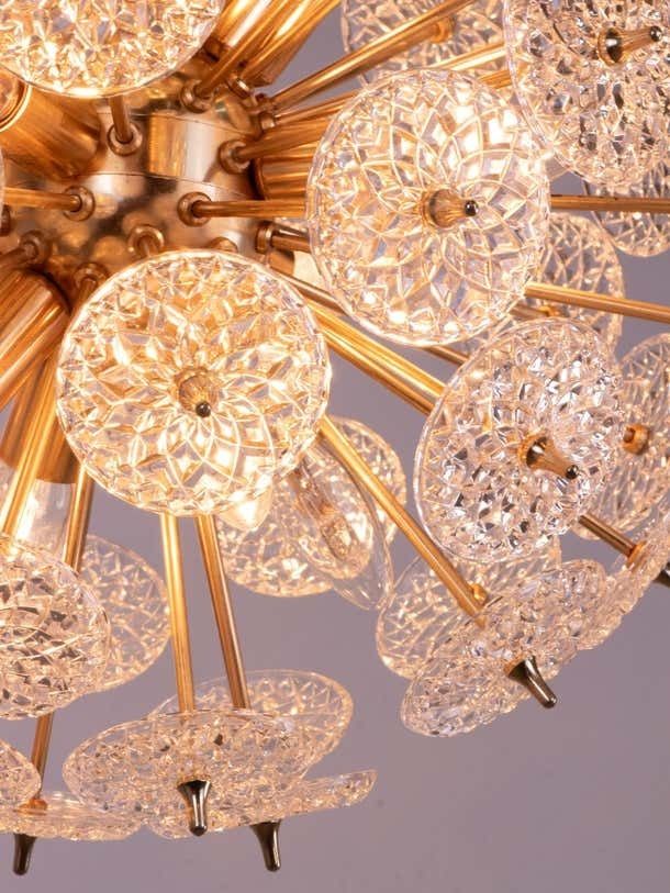 Modernist 20" Starburst Chandelier Glass & Brass By Val Saint Lambert 1960s photo 2932.0
