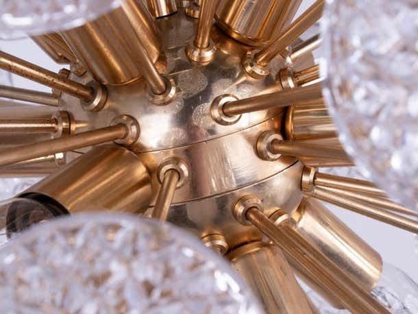 Modernist 20" Starburst Chandelier Glass & Brass By Val Saint Lambert 1960s photo vinterior