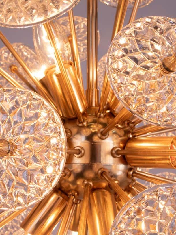 Modernist 20" Starburst Chandelier Glass & Brass By Val Saint Lambert 1960s photo buy
