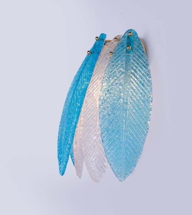 Murano Palmette Wall Sconce Aquamarine Glass & Brass By Barovier, Italy 1960s photo Lighting