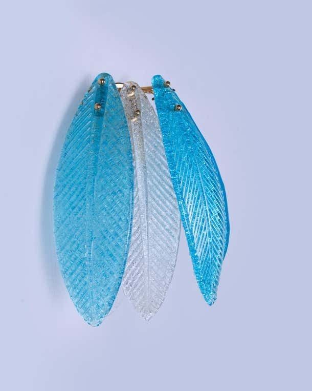 Murano Palmette Wall Sconce Aquamarine Glass & Brass By Barovier, Italy 1960s photo 1485.0