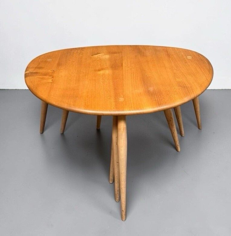 Ercol Solid Elm And Beech Blonde Nest Of Tables Pebble Nest Superior Quality photo vintage