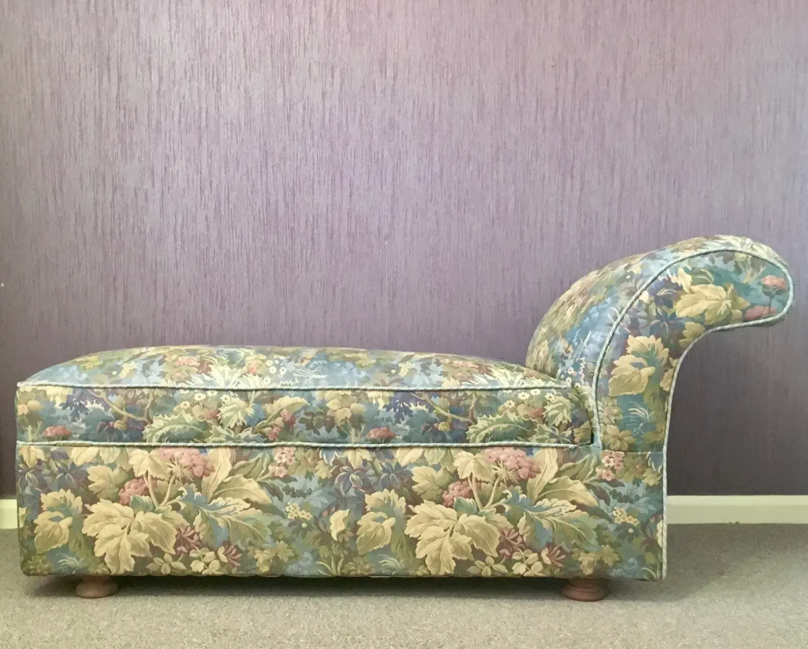 Antique Victorian Sprung Daybed Storage Chaise Ottoman In Woven Jacquard Brocade