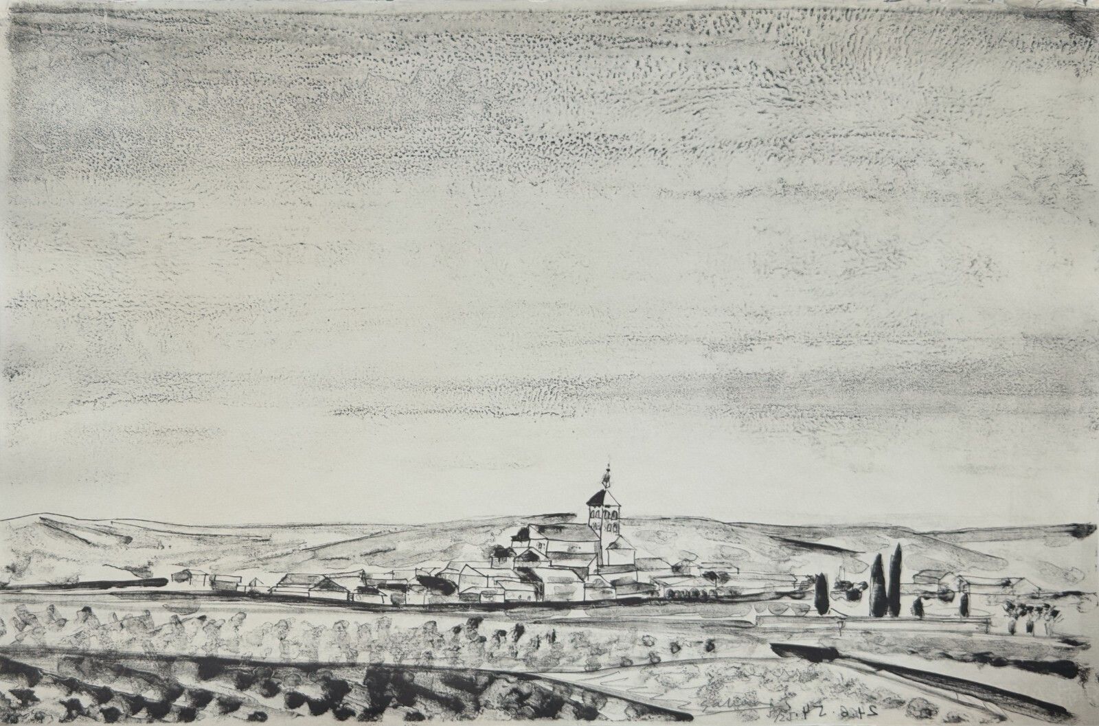 José Luis Galicia   Original Lithograph Signed Numbered Country Landscape.
