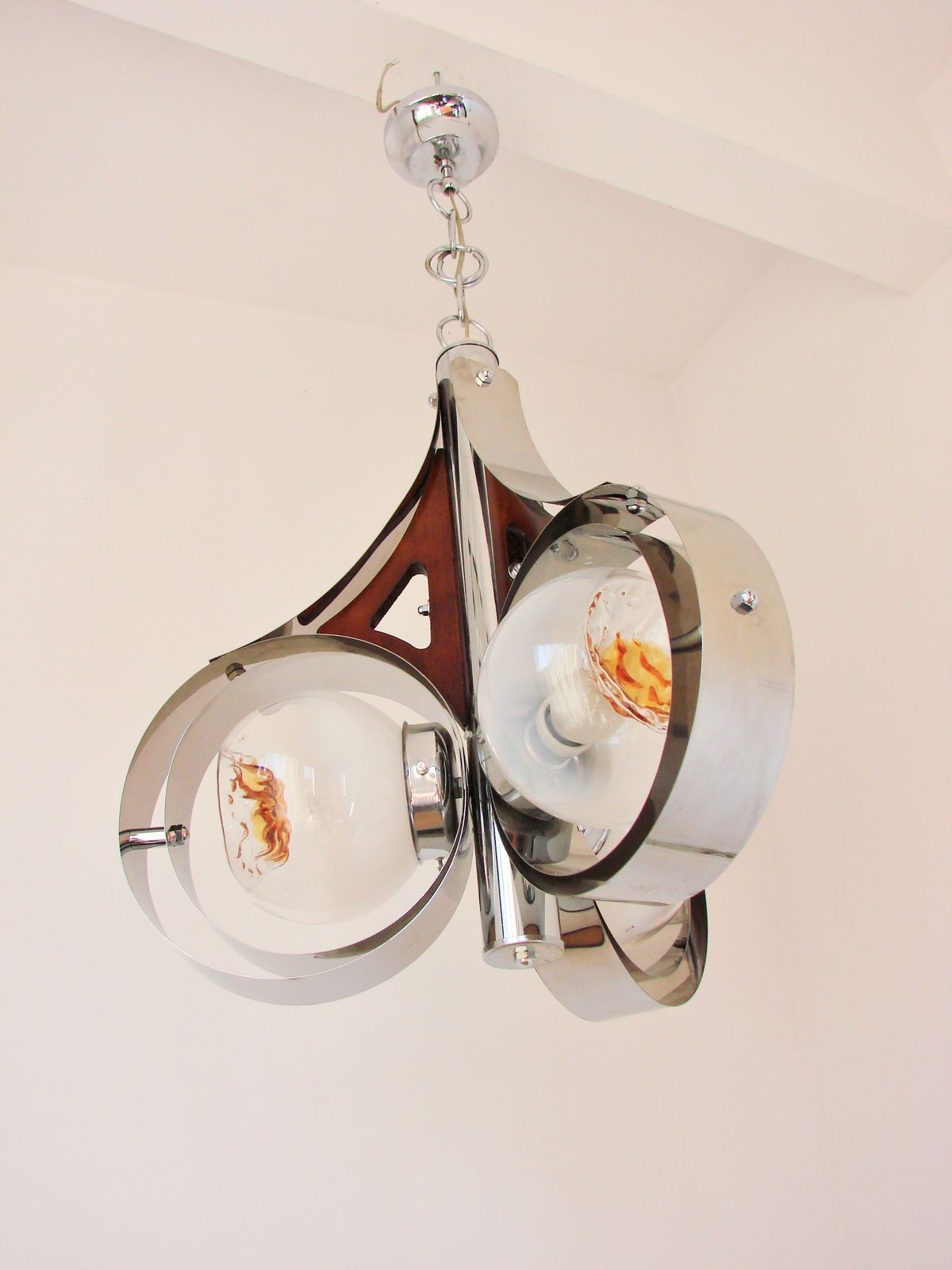 Mazzega Murano Pendant Lamp, Italy, 1970s – Chrome And Art Glass photo for sale