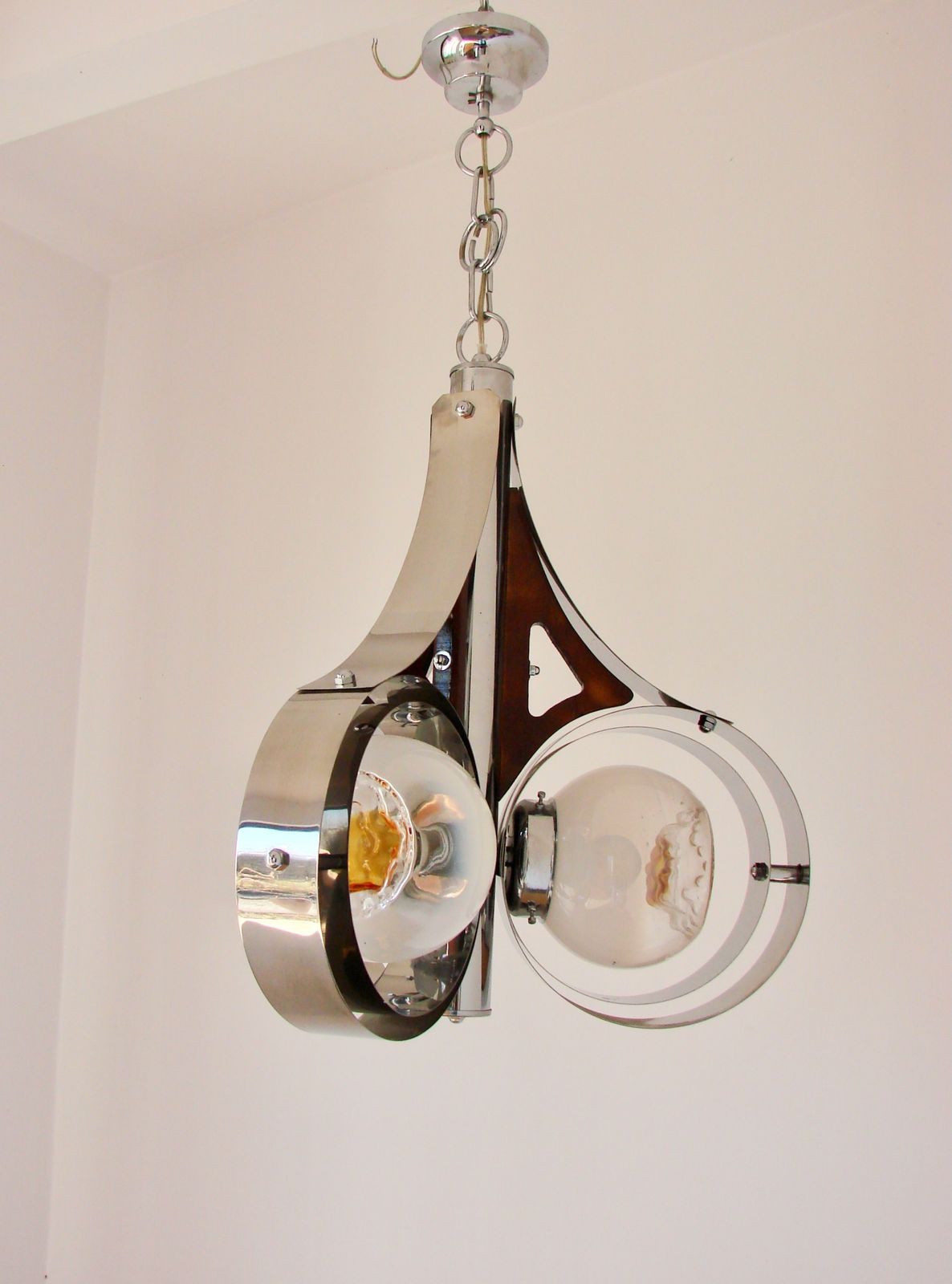 Mazzega Murano Pendant Lamp, Italy, 1970s – Chrome And Art Glass photo vinterior