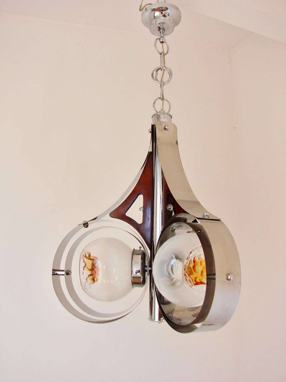 Mazzega Murano Pendant Lamp, Italy, 1970s – Chrome And Art Glass photo buy