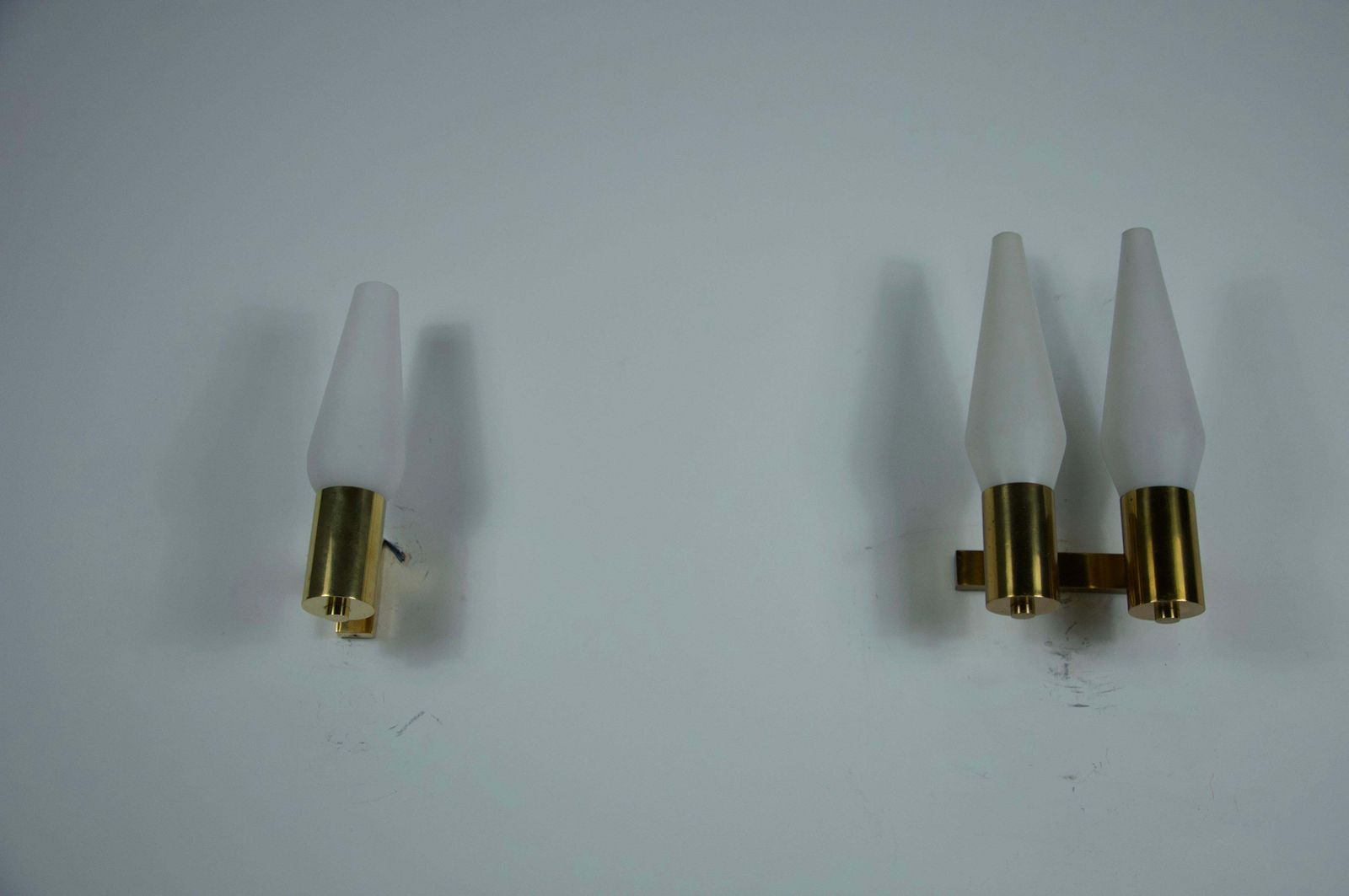 Pair Of Brass And Opaline Wall Lamps, Italy, 1960s photo buy