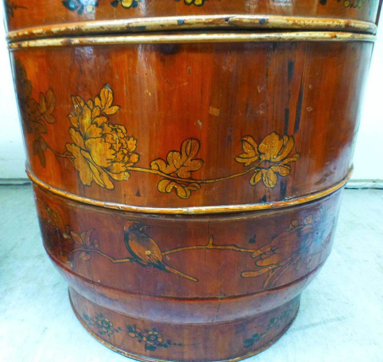 Fabulous Antique Oriental Chinese Bamboo Chinoiserie Lacquer Wedding Food Basket photo for sale