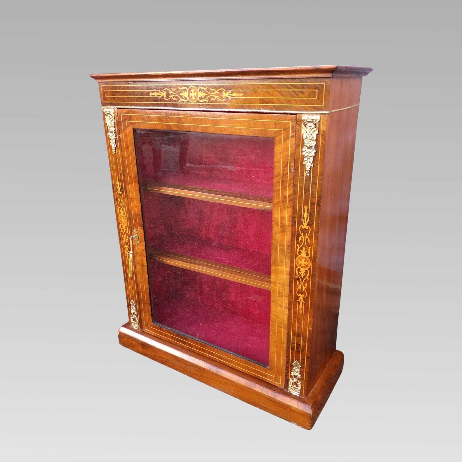 Exceptional Antique 19th Century Walnut Veneer Pier Display Cabinet Bookcase photo furniture