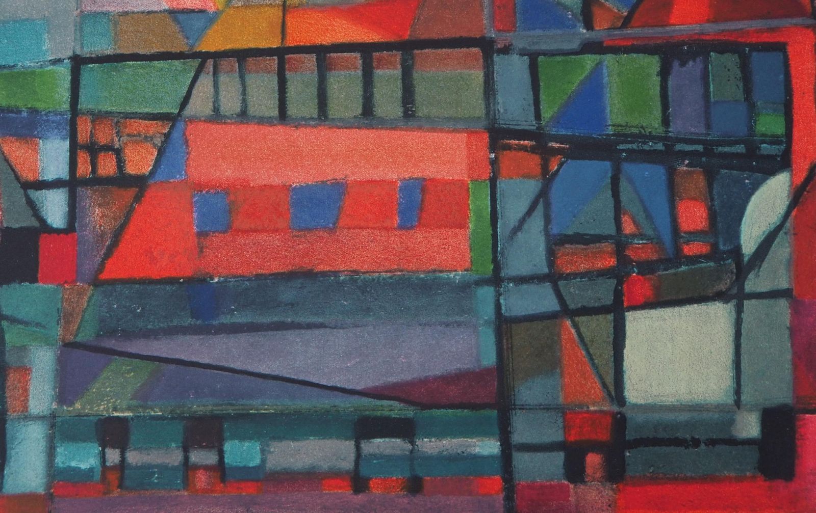 Alfred Manessier Construction Of The Bridge In Red   Lithograph, Mourlot 1972 photo 266.0
