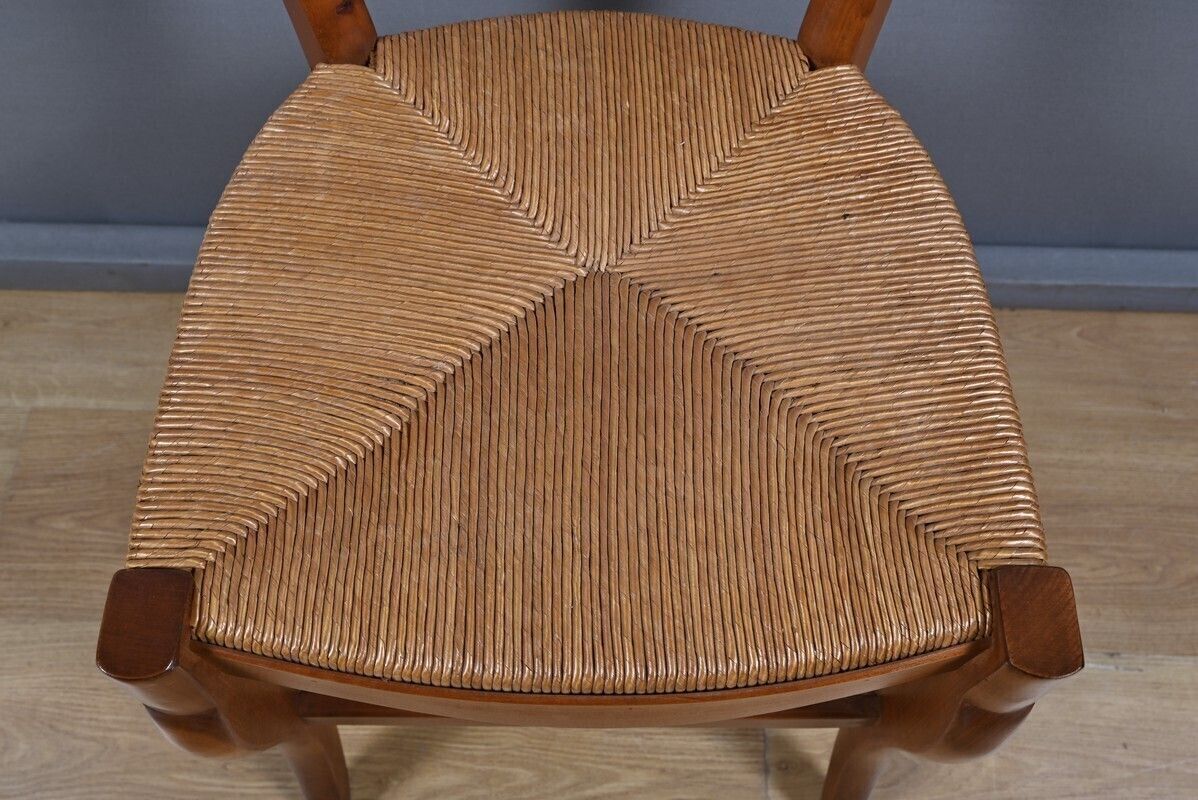 390.0 Pair Of Cherrywood Straw Seated Chairs, Restoration Style – Mid 20th Century photo