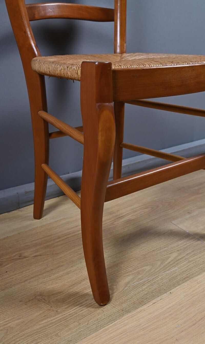photo vinterior Pair Of Cherrywood Straw Seated Chairs, Restoration Style – Mid 20th Century