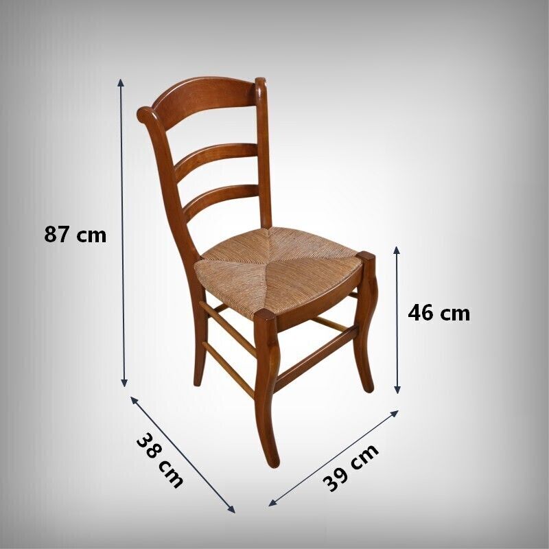 photo vintage Pair Of Cherrywood Straw Seated Chairs, Restoration Style – Mid 20th Century