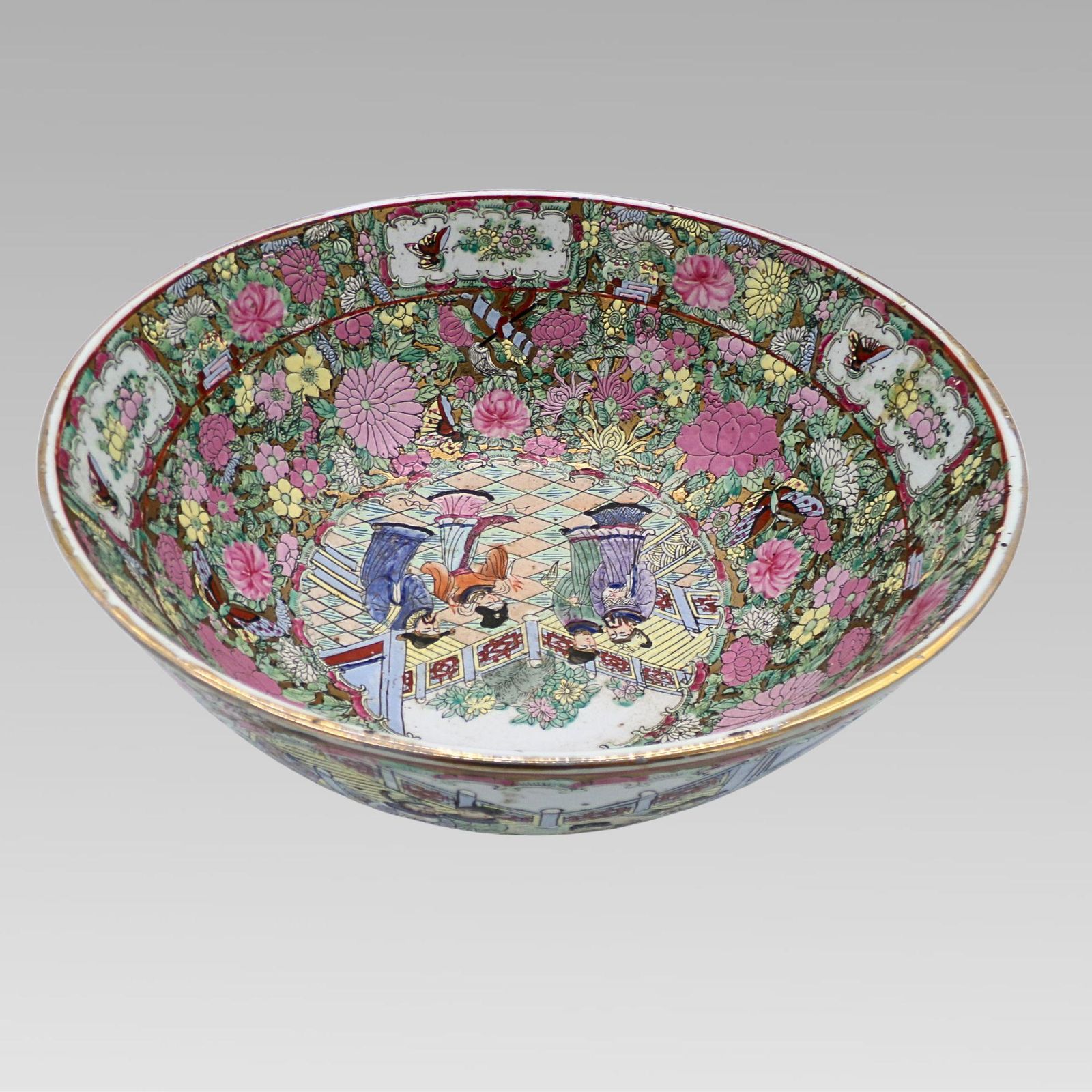 Stunning Antique Oriental Chinese Da Qing Guangxu Nian Zhi Famille Rose Bowl