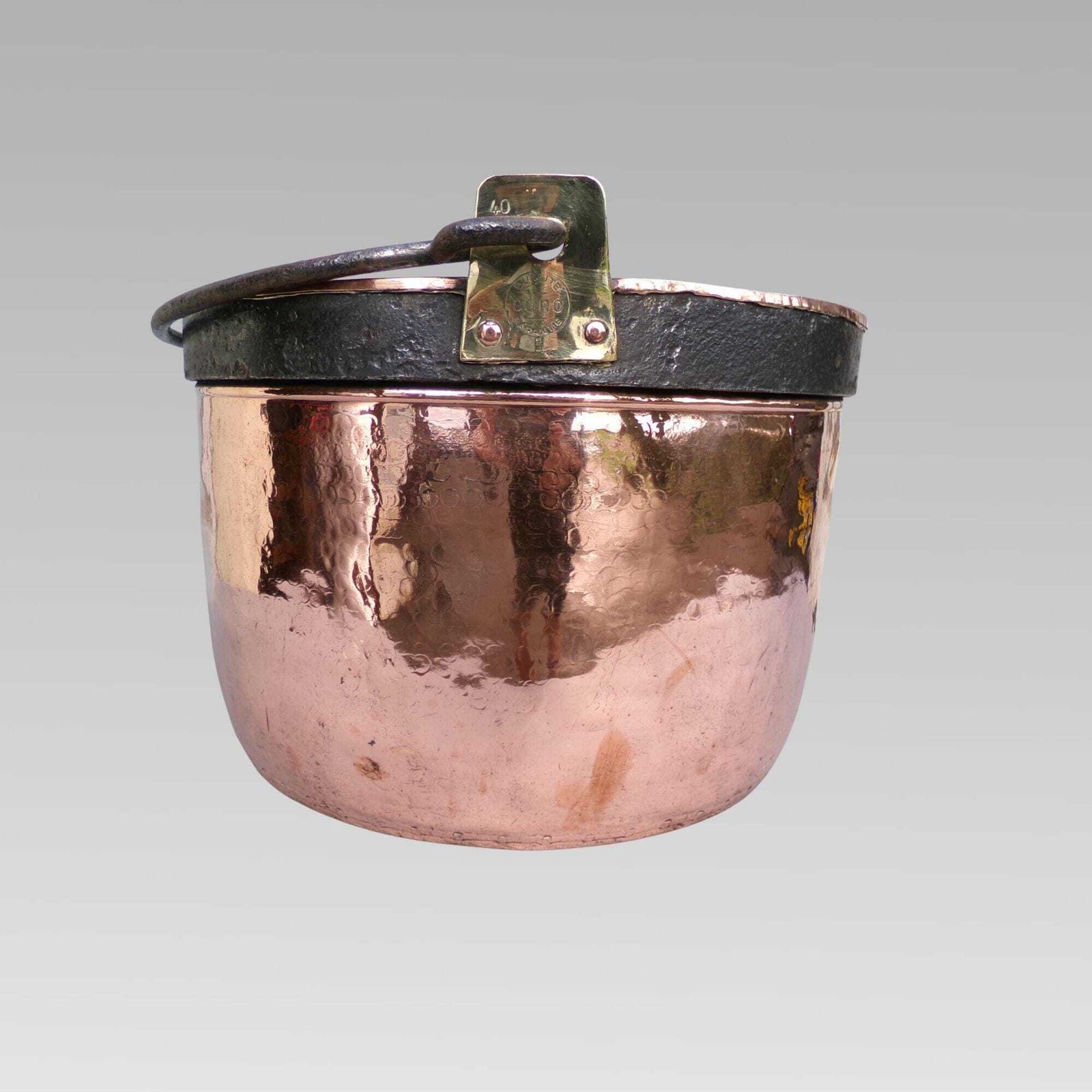 Large Antique 19th Century French Hammered Copper & Brass Wrought Iron Bound Log Bucket With Handle photo 600.0