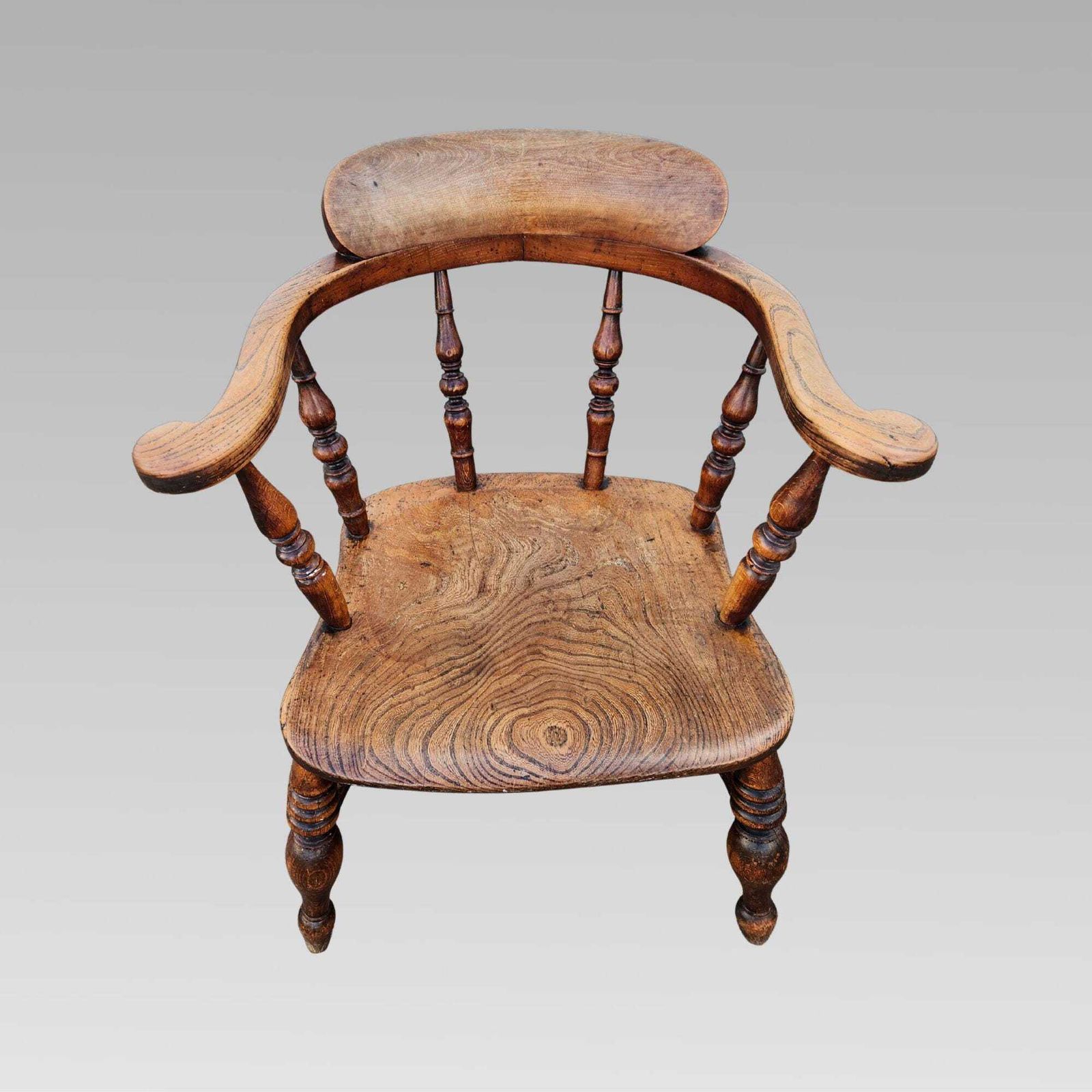 Stunning Antique 19th Century Elm & Beech Smokers Bow Captains Arm Chair photo furniture