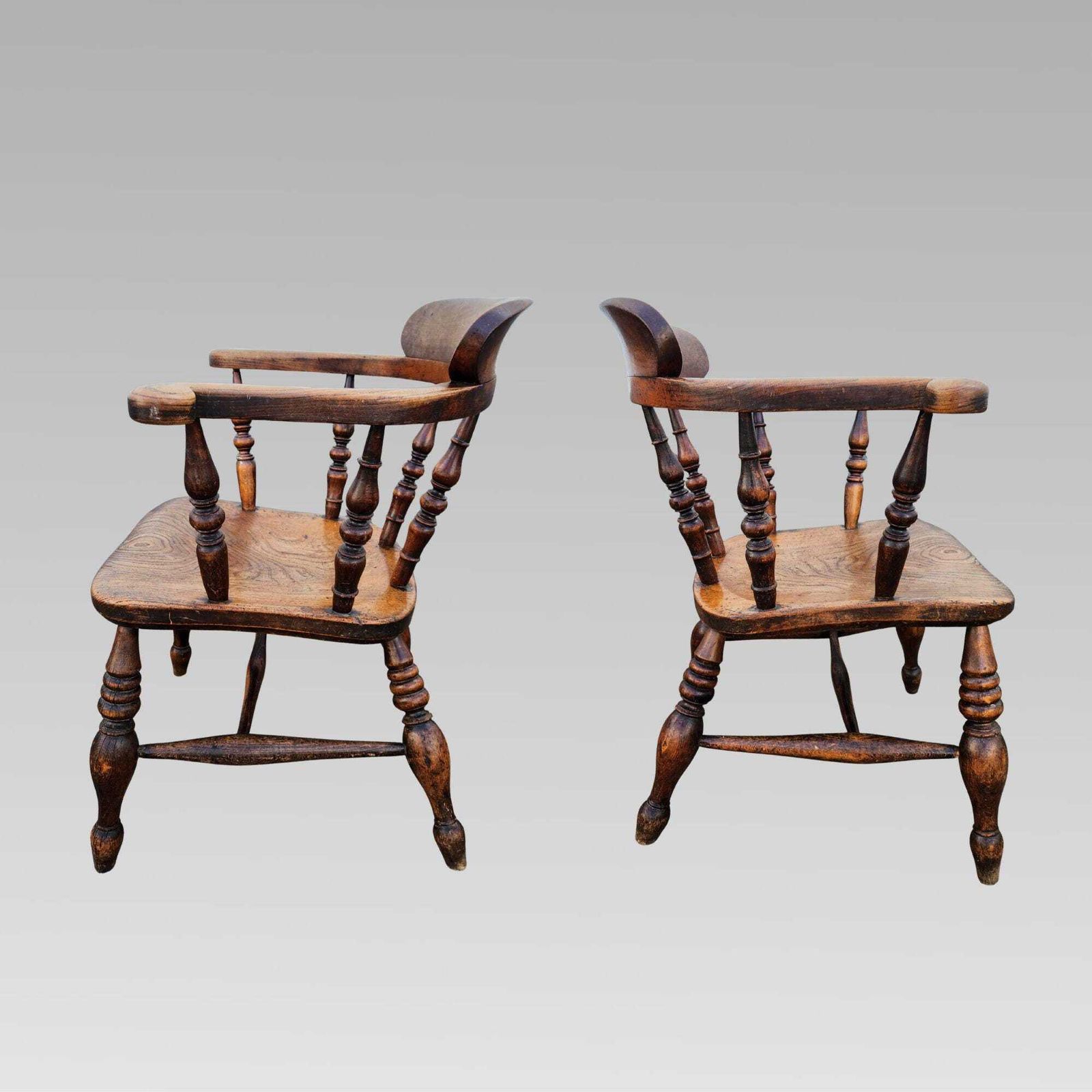 Stunning Antique 19th Century Elm & Beech Smokers Bow Captains Arm Chair photo for sale