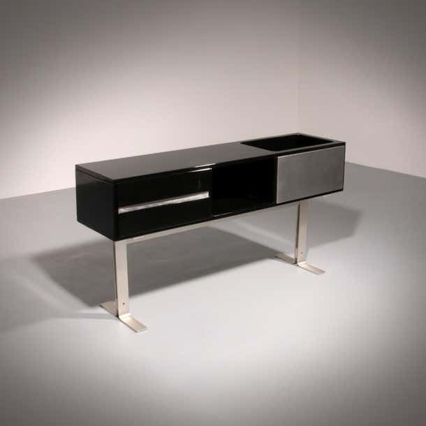Stunning Willy Rizzo Bar / Sideboard In Black & Stainless Steel, Italy 1969 photo furniture