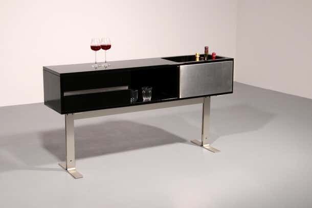 4307.0 Stunning Willy Rizzo Bar / Sideboard In Black & Stainless Steel, Italy 1969 photo