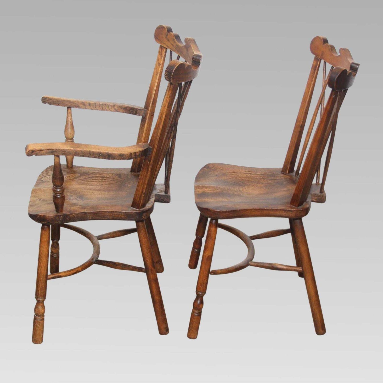 Charming Unusual Pair Of Antique Elm Thames Valley Stick Back Windsor Chairs photo Furniture