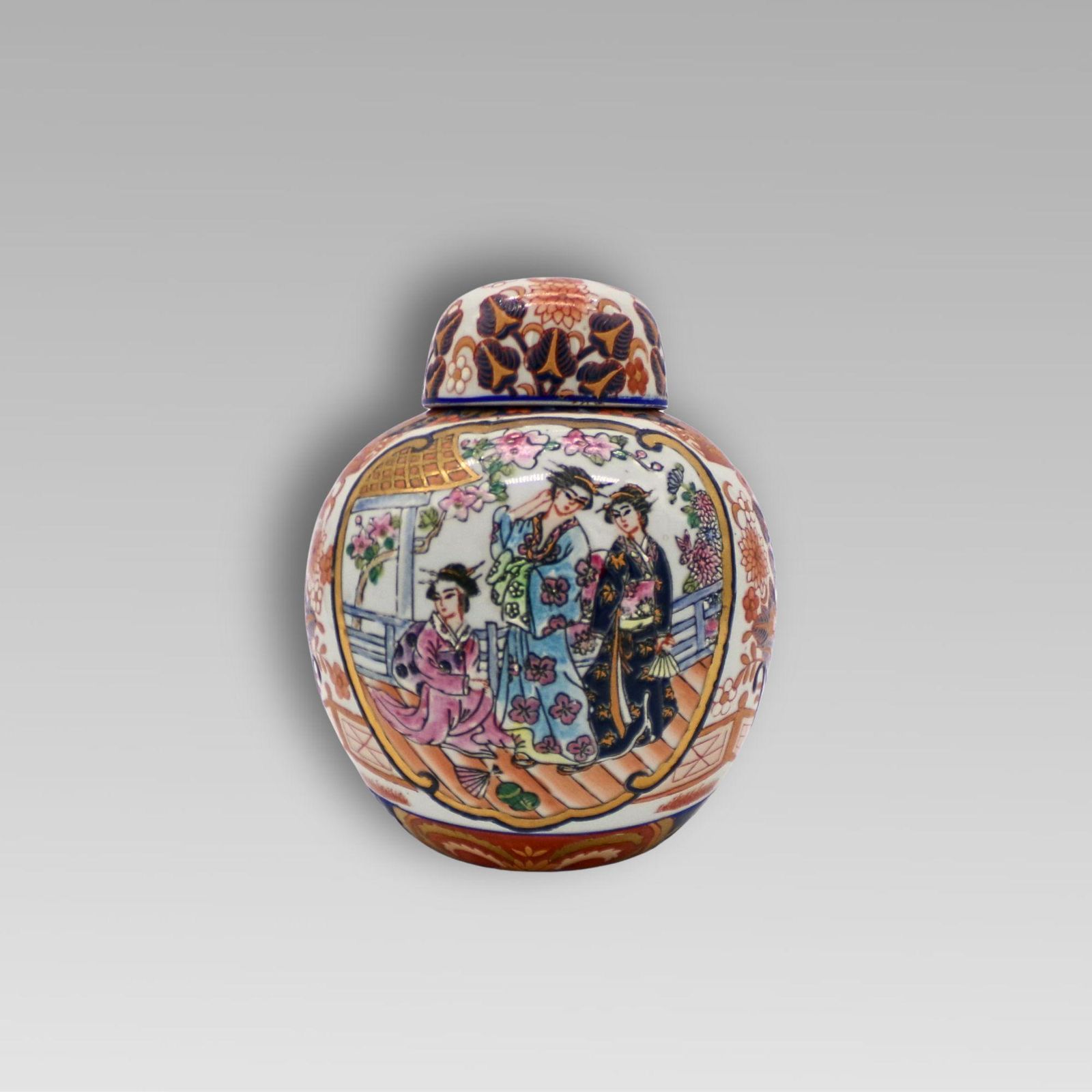 Charming Vintage Chinese Famille Rose Oriental Hand Painted Ginger Jar