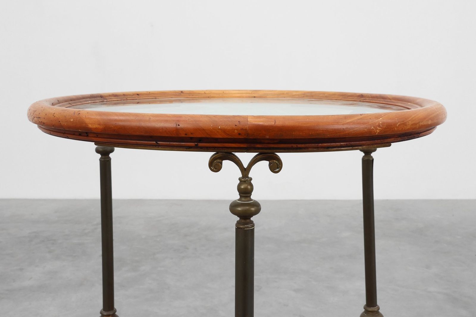 Rustic Copper And Walnut Serving Trolley With Glass Top, France, 1900s photo furniture