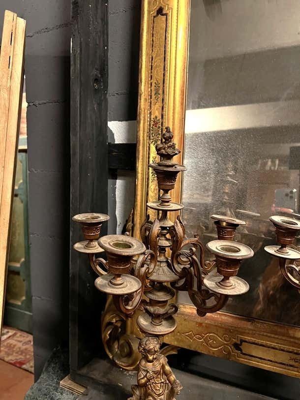 Pair Of Finely Chiseled Gilt Bronze Candlesticks, Italy photo vintage