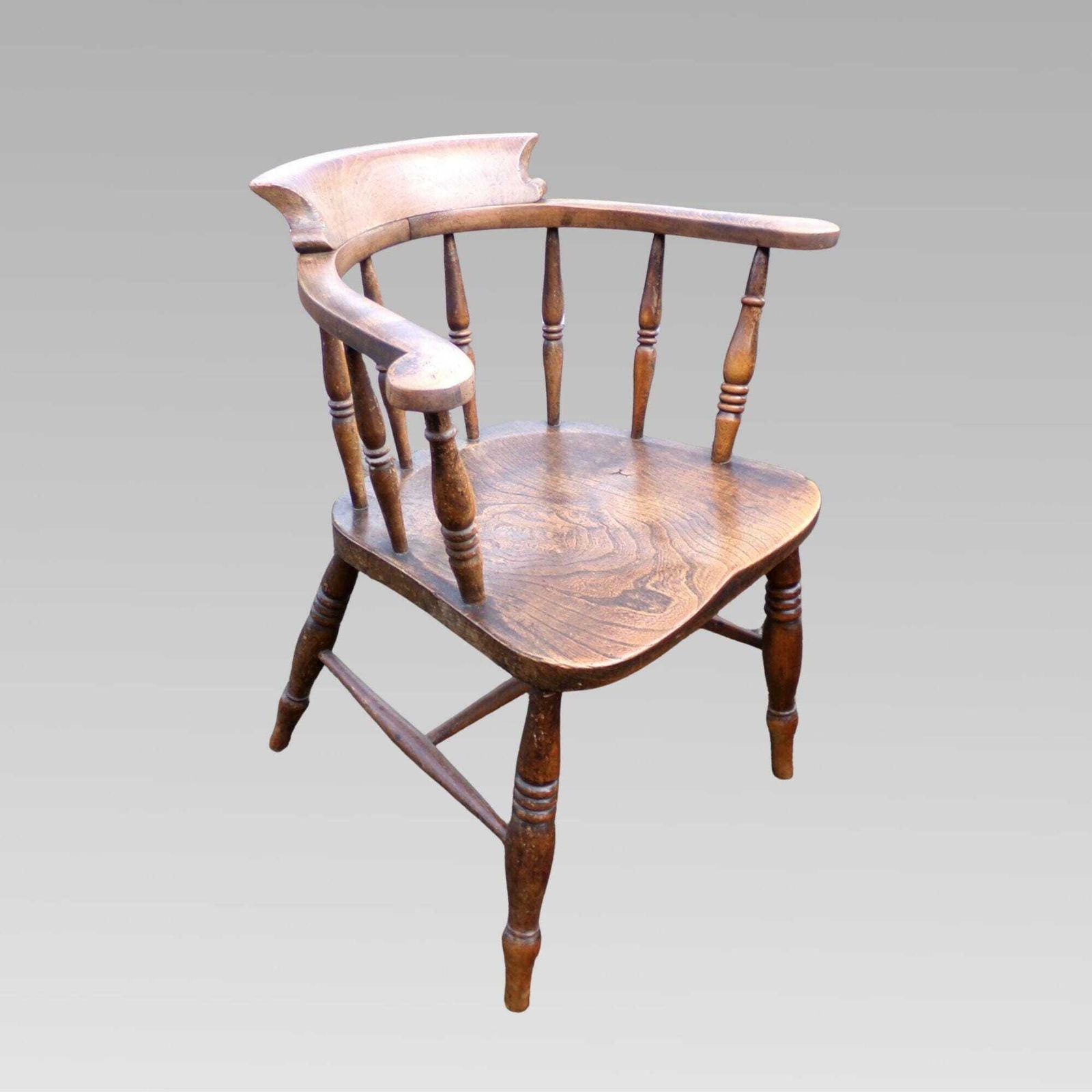 Stunning Antique 19th Century Elm & Beech Smokers Bow Captains Arm Chair