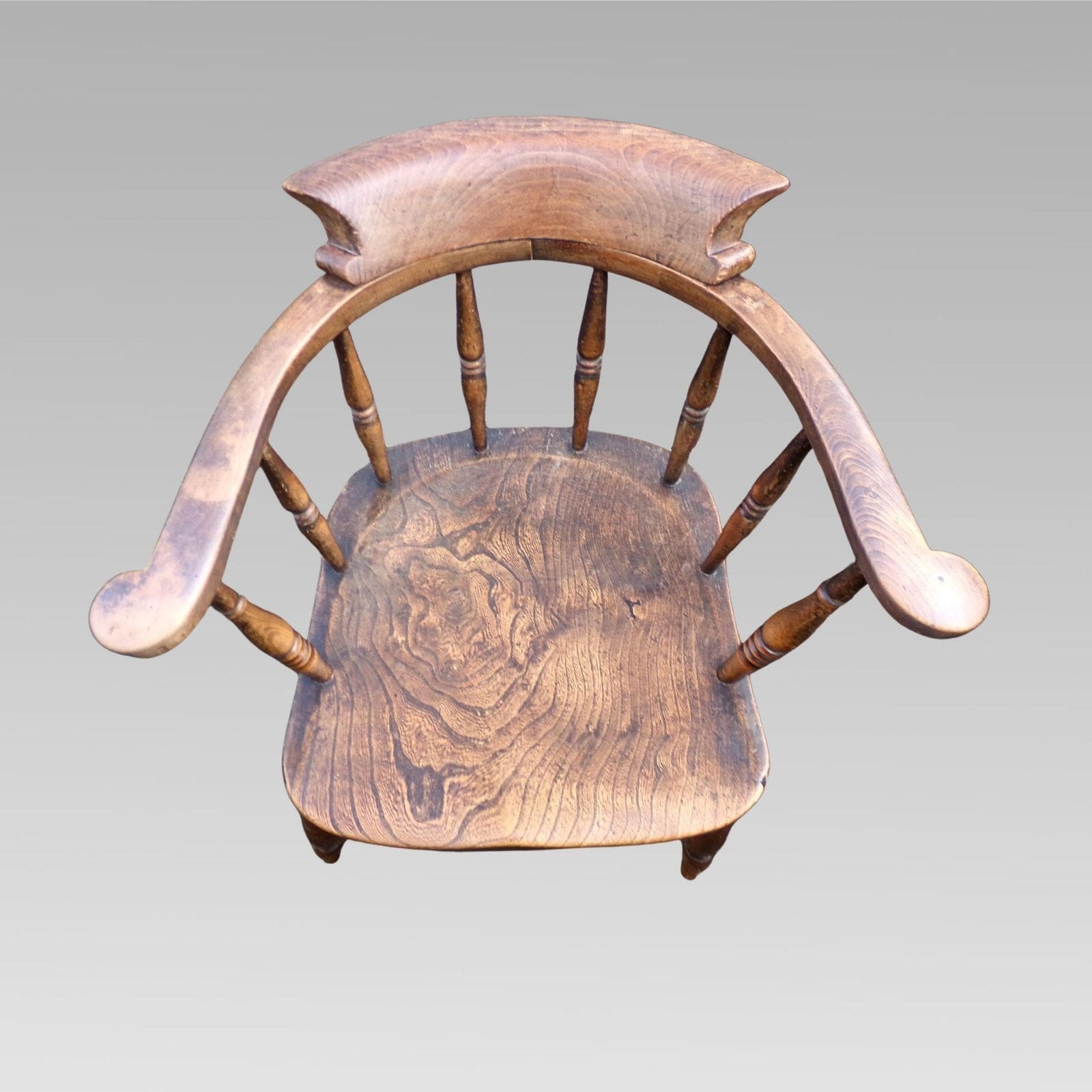 Stunning Antique 19th Century Elm & Beech Smokers Bow Captains Arm Chair photo for sale