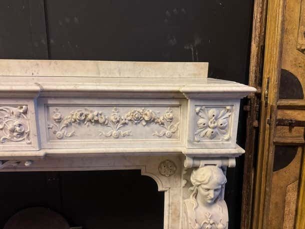 Monumental Fireplace Frame Made Of Richly Carved White Marble, Italy photo buy
