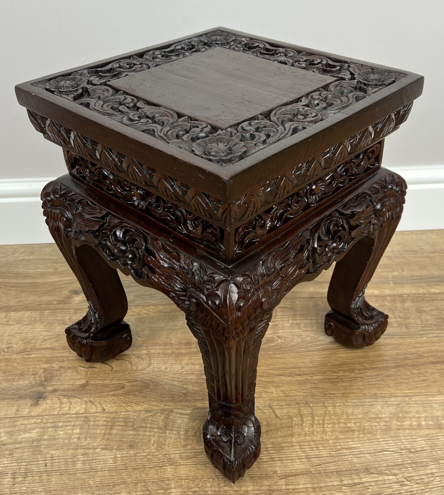 Home Decor Plant Stand Vintage Chinese Style Mahogany Carved Table photo