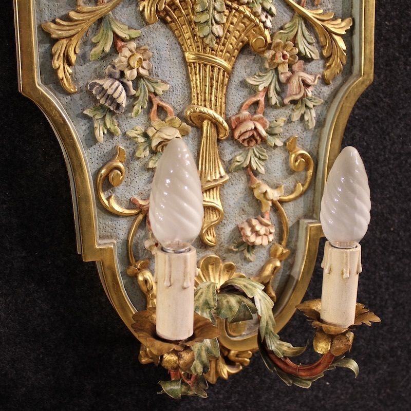 Pair Of Lacquered And Gilded Italian Louis XVI Style Wall Lamps photo 1400.0