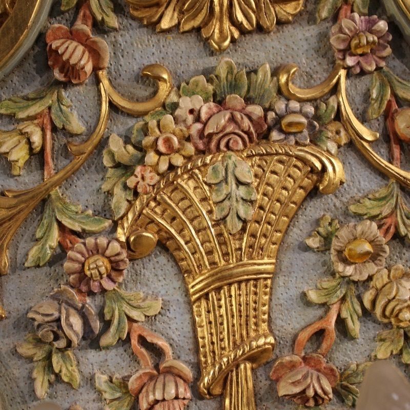 photo for sale Pair Of Lacquered And Gilded Italian Louis XVI Style Wall Lamps