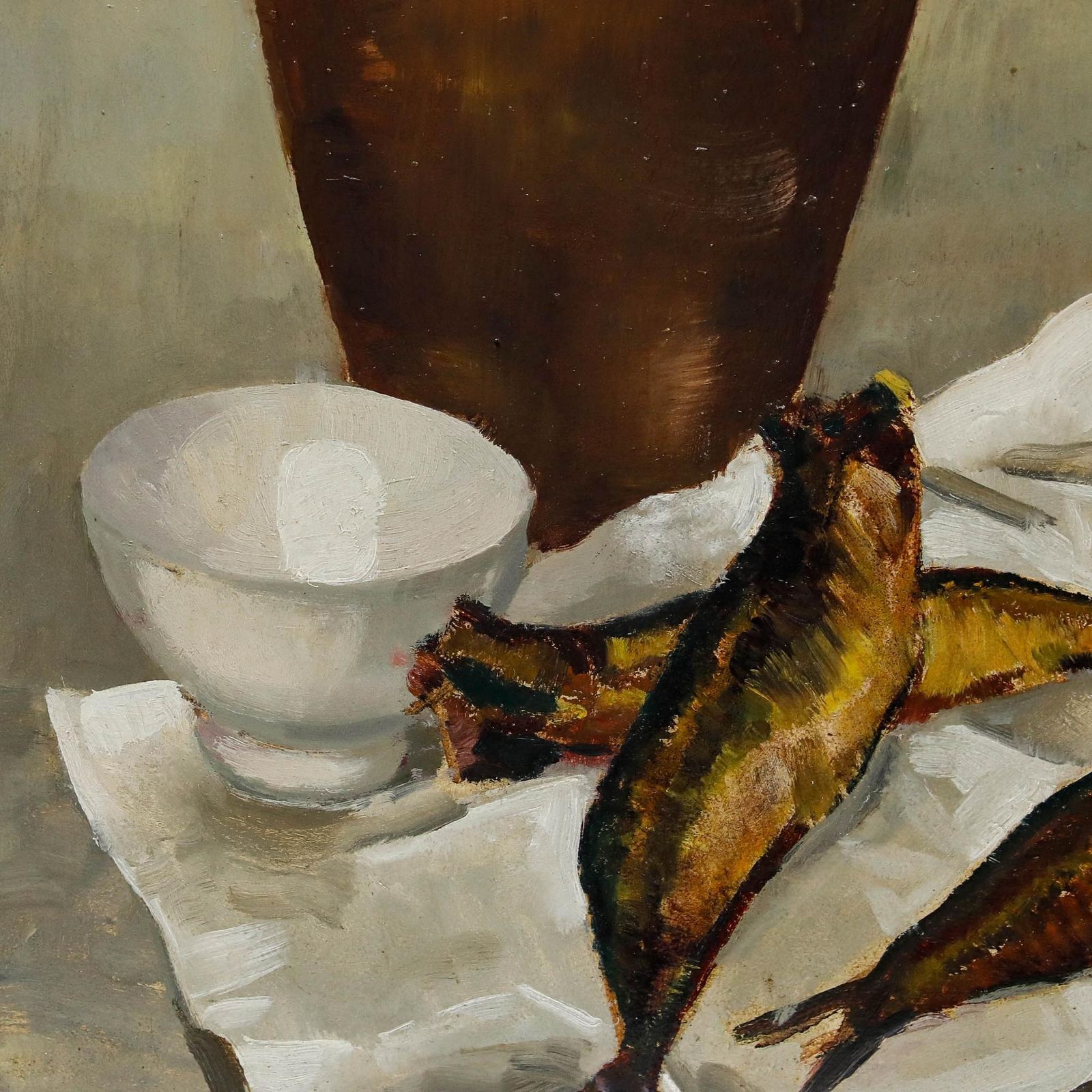 L. Roussiel (1913 1963)   Mid 20th Century Oil, Still Life With Jug And Fish photo Art