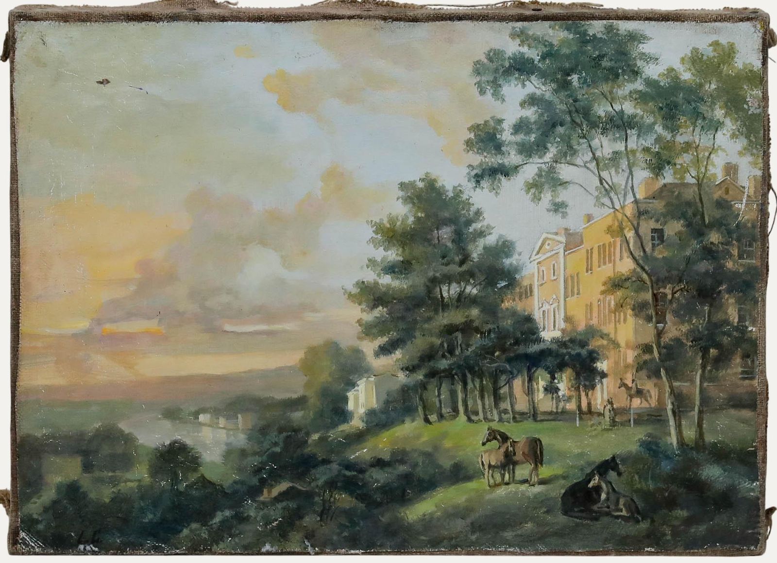 After George Barret Sr.   19th Century Oil, View From The Terrace, Richmond Hill