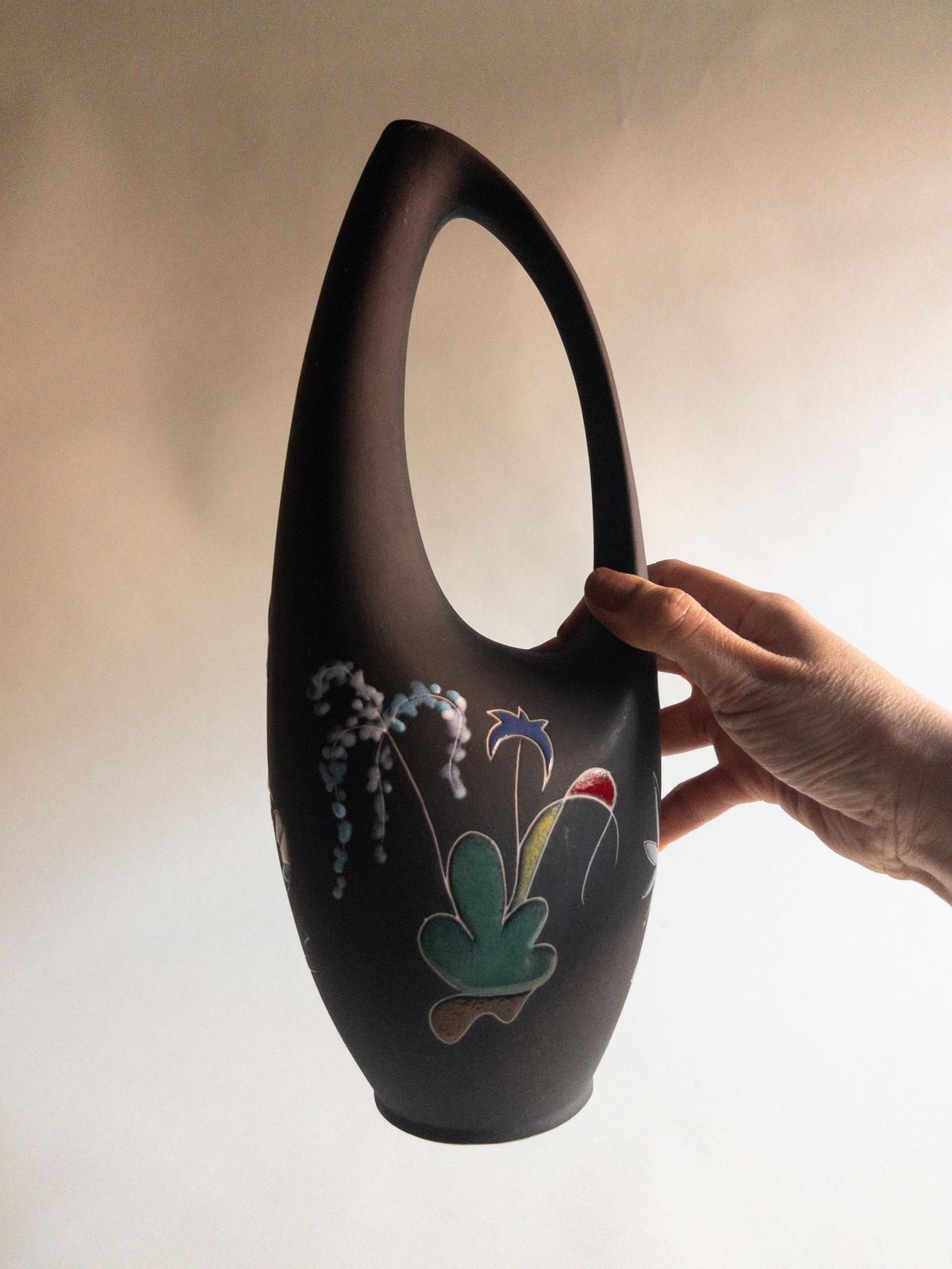 Keto Keramik Black Matte Vase: West German Pottery, Surreal Decor (32cm) photo for sale