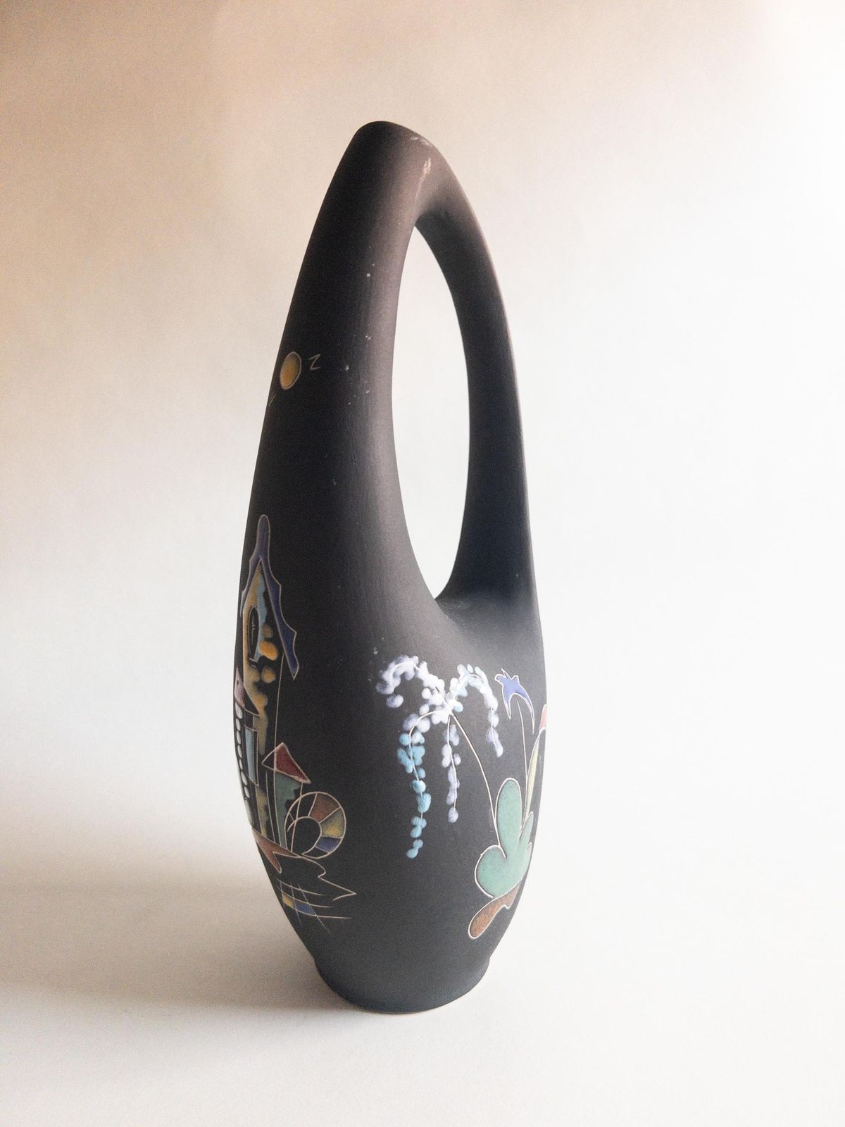 Keto Keramik Black Matte Vase: West German Pottery, Surreal Decor (32cm) photo vintage