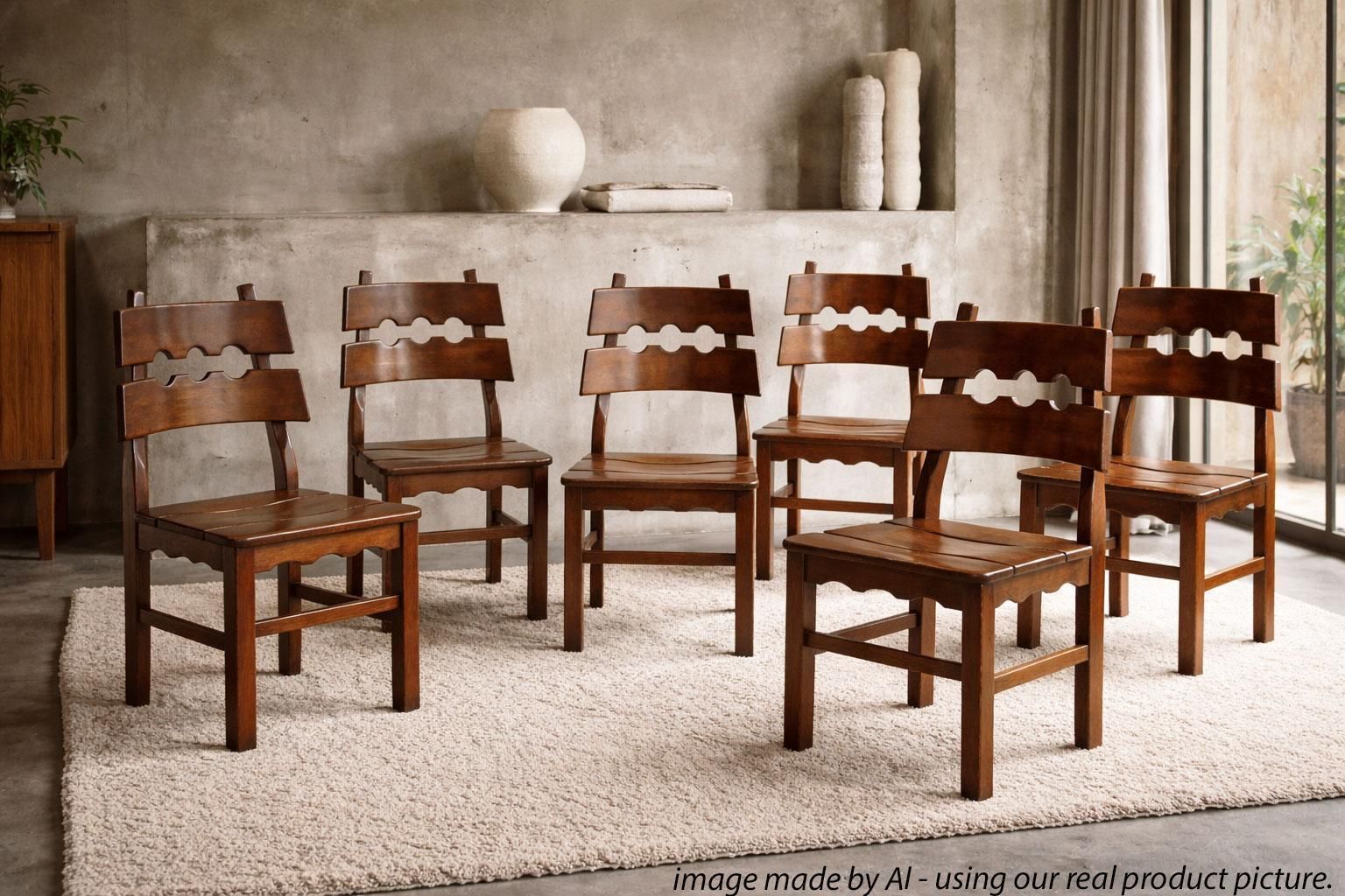 Set Of 6 Rare Early Razor Back Brutalist Chairs By Henning Kjaernulf Razor Blade photo for sale